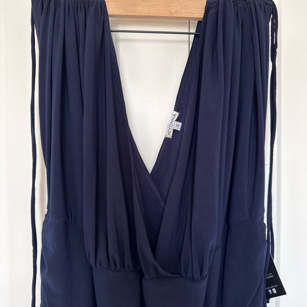 NWT Kiyonna Plus Size Navy Blue Short Dress Sz 4X Ruched Shoulders V-Neckline - Picture 4 of 13